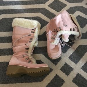 Chunky Fluffy Pink Snow Boots by Report